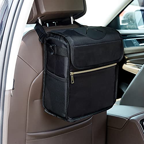 Awqines car Trash can with lid and Storage Bag, car Trash can Leak-Proofï¼Œcar Trash can Hanging Trash can Waterproof and Foldableï¼Œcar Multi-Purpose Trash can-Black