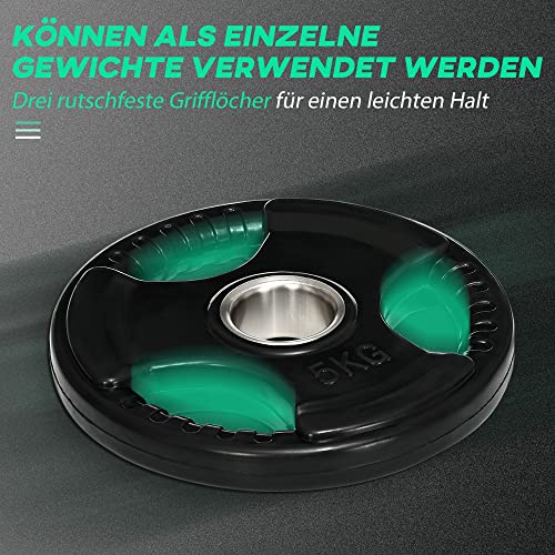 SPORTNOW halterschijven, set van 2 stuks, driegreep met rubberen olympische platen van 2 x 5 kg, vloerbeschermende halterschijven met een boring van 5 cm, drie handgrepen - Afbeelding 4