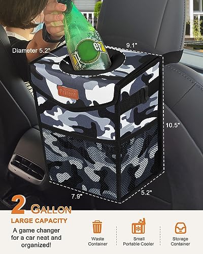 Image of Pritent Car Trash Can with Lid Leakproof Car Garbage Bag Vehicle Trash Bin