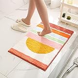 ERRLANER Orange Bathroom Non-Slip Rugs Boho Bathroom Decor Small Bath Mats Washable Water Absorbent