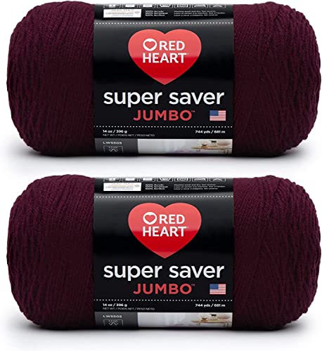 Image of Red Heart Super Saver Jumbo Claret Yarn - 2 Pack of 396g /14oz - Acrylic - 744 Yards - Knitting /Crochet