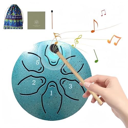 Steel Tongue Rain Drum - 3 Inch 6 Notes for Outside with Drum Music Book, Mallets, Musical Education Entertainment Meditation Yoga Zen Gifts (Dark Green)