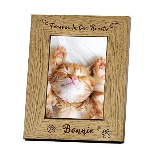 Dog Memorial Gifts for Loss of Dog 5x7 Wooden Picture Frame Sympathy Bereavement Gifts for Loss of Pet Cat Passed Away Gift (Forever in our hearts, Portrait)