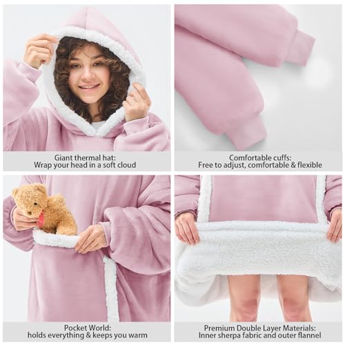 JOYWOO Purple Oversized Wearable Blanket Hoodie, Cat lovers Long Hoodie Blanket for Adult,Birthday Gifts for Women Men Wife,Cozy Fuzzy Sherpa Fleece Hooded Blanket Giant Pocket Gifts,Purple Oversize