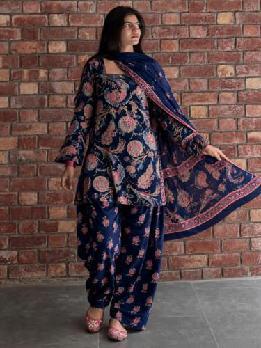 Image of ANNI Designer Farshi Salwar Suit for Women Cotton Printed | Kurta Dupatta Set for Woman | Straight Palazzo Outfit Square Neck Long Sleeve Ethnic Dress Stylish Womens Clothing