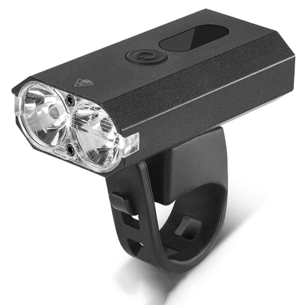 Faro Anteriore per Bicicletta in Alluminio Ricaricabile Tramite USB, indicatore di Batteria, Torcia con Doppio LED T6 e Supporto Regolabile a 360°.