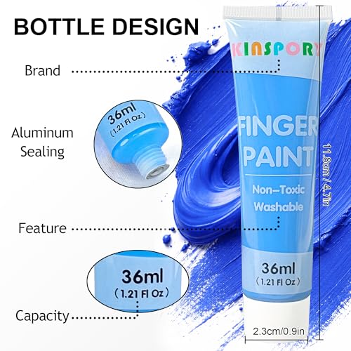 KINSPORY Kinder-Fingerfarben 12 x 36 ml – Waschbare Farben für Kleinkinder, Ungiftig, Babygerecht für Hände und Füße, Vorschulkunstbedarf Kreative Geschenke