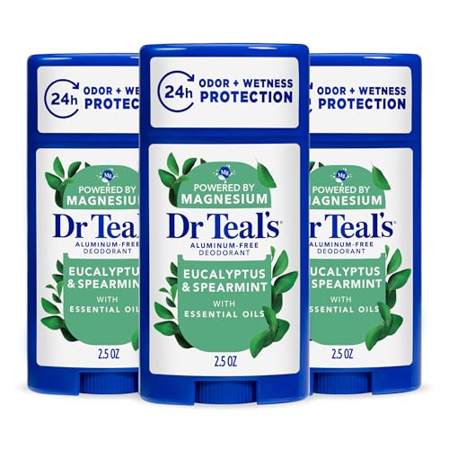 Dr Teals Aluminum-Free Deodorant Eucalyptus & Spearmint with Essential Oils 2.5 oz (Pack of 3)