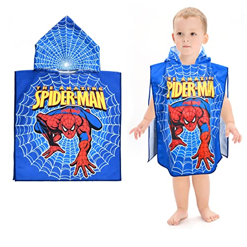 Badeponcho Kinder Spiderman Bademantel Jungen Badetuch Kind Badehandtuch Strandtuch Spider Strand Poncho Saugfähig, Schnell Trocknend, Weich, Größe 50 x 80 cm für 2-6 Jahre alt