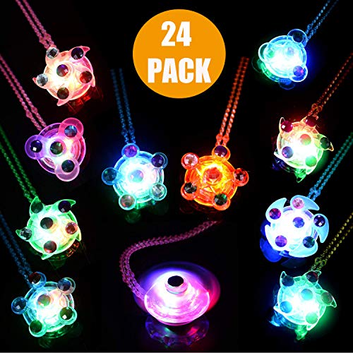 Mikulala LED Party Favors for Kids Prizes Glow in The Dark Party Supplies Light Up Necklaces Bulk Hand Spin Stress Relief Anxiety Toys for Girls Boys Christmas Birthday New Year Eve (24 Pack 1)