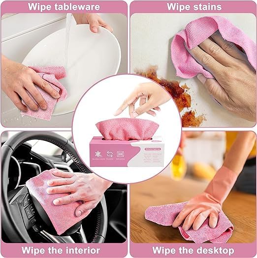 NEERAK Home Essentials Reusable Microfiber Cleaning and Drying Wipes, 180GSM, 8 by 8 Inches, Pack of 20 (Pink, 1 Box) (Pink) 1