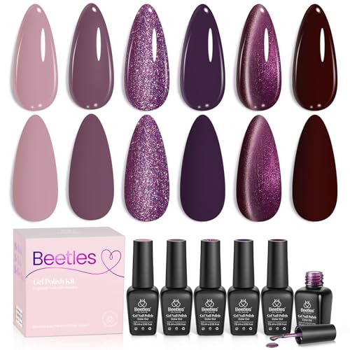 Beetles Purple Gel Nail Polish Set - 6 Colors Muse Of Midnight De...