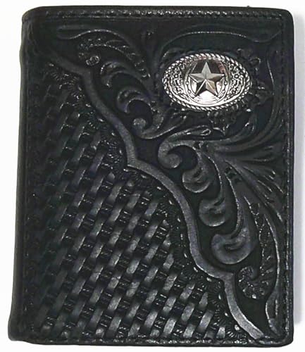 Western ostrich leather men's trifold multiway usage short wallet in 2 colors. (Star Black)