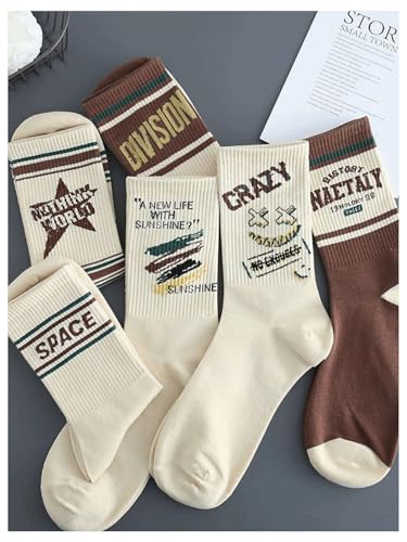 Men's 5 Pairs Vintage Striped Mid Calf Socks Y2K Color Block Ribbed Casual Athletic Socks2