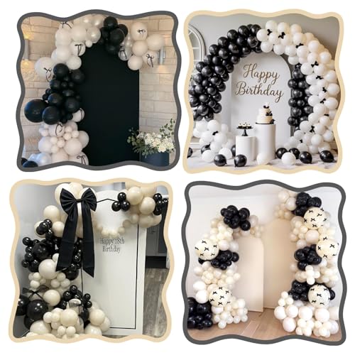 Image of Black White Link Balloons,60Pcs 6Inch Sand White Black Latex Linking Balloons for Birthday Baby Shower Wedding Anniversary Party Decorations