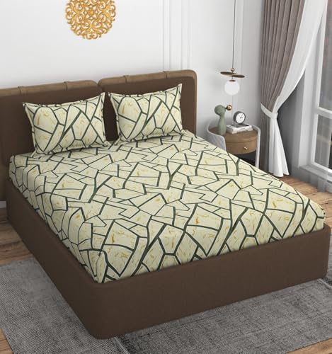Image of VOMZER 300 TC Cotton Feel All Around Elastic Fitted Queen Size Bedsheets, Supersoft Elastic Fitted Double Bedsheet with 2 Pillow Covers, Size 60x78x8 Inches White, Printed