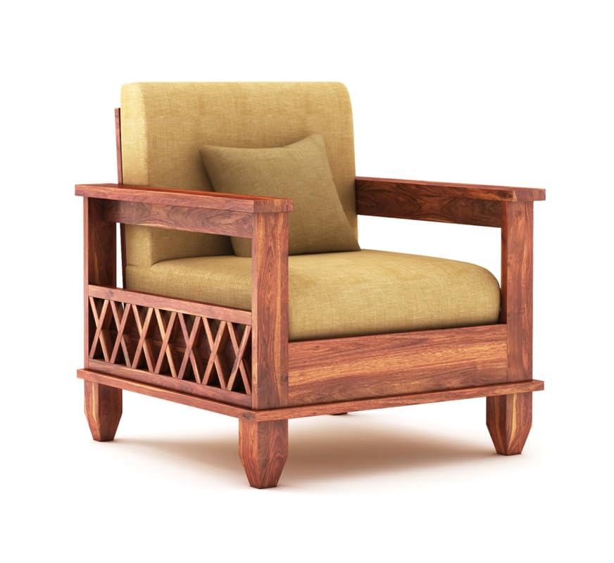 Image of STRATA FURNITURE Sheesham Wood 1 Seater Sofa Set for Living Room Hall Home Solid Wooden Single Seater Sofa Set Furniture (Honey Finish)