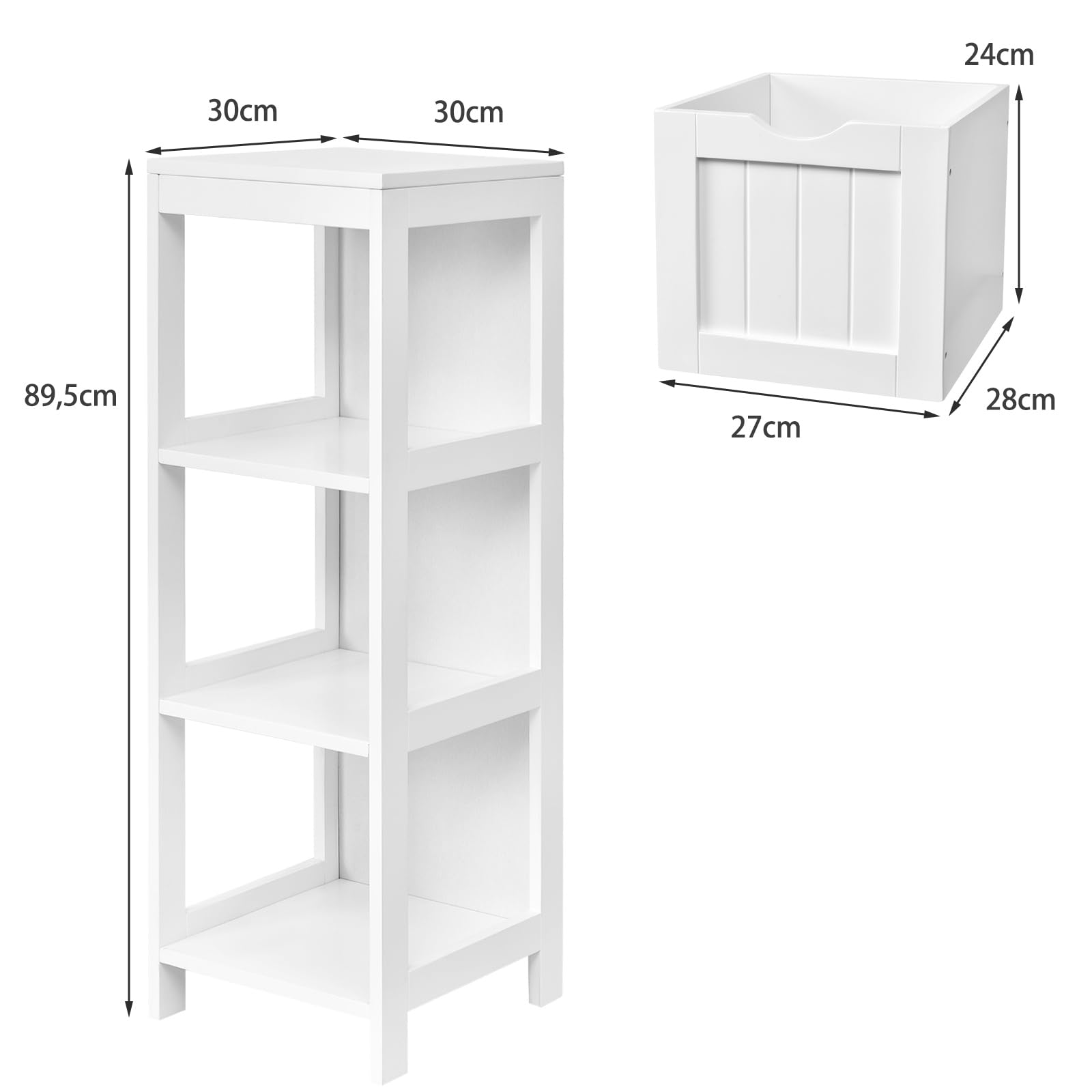 COSTWAY Smal, badkamerkast met 2 laden en open vak, moderne opbergkast, kast voor badkamer en woonkamer, 30 x 30 x 90 cm, wit