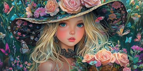 Broderie Diamant Chapeau Rose Activité Anti-Stress Grand Format