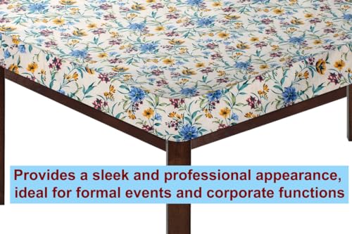 Image of The Furnishing Tree Elastic Cotton Square Dining Table Cover 48x48 in Inches Floral Golden Leaf on offwhite Base