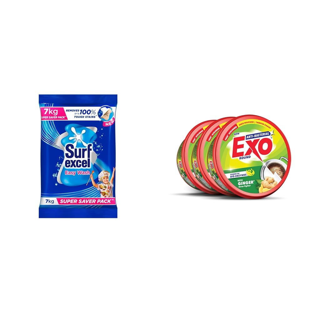 Surf Excel Easy Wash Detergent Powder7 kg | Superfine Washing Powder | Dissolves Easily & Removes Tough Stains | Suitable for all Washing Machines & Exo Anti-Bacterial Dishwash Bar 700gm X 3-image-24