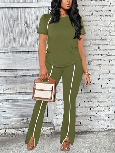 STOLKISS Lounge Sets for Women 2 Piece Summer Casual Crewneck Jogger Workout Outfits Short Tops Long Pants Sweatsuit Leggings Sets Green M — view 2