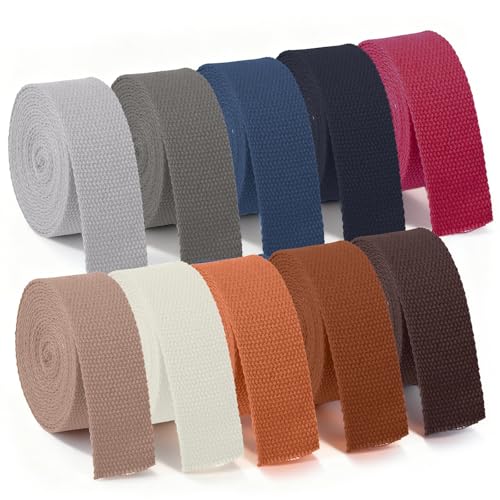 SXTDKMJ 10 Colors Cotton Webbing Strap 25mm Polyester Strap Handmade Decorative Webbing Canvas Straps for Seatbelt Bag Luggage Crafts Outdoor Accessories