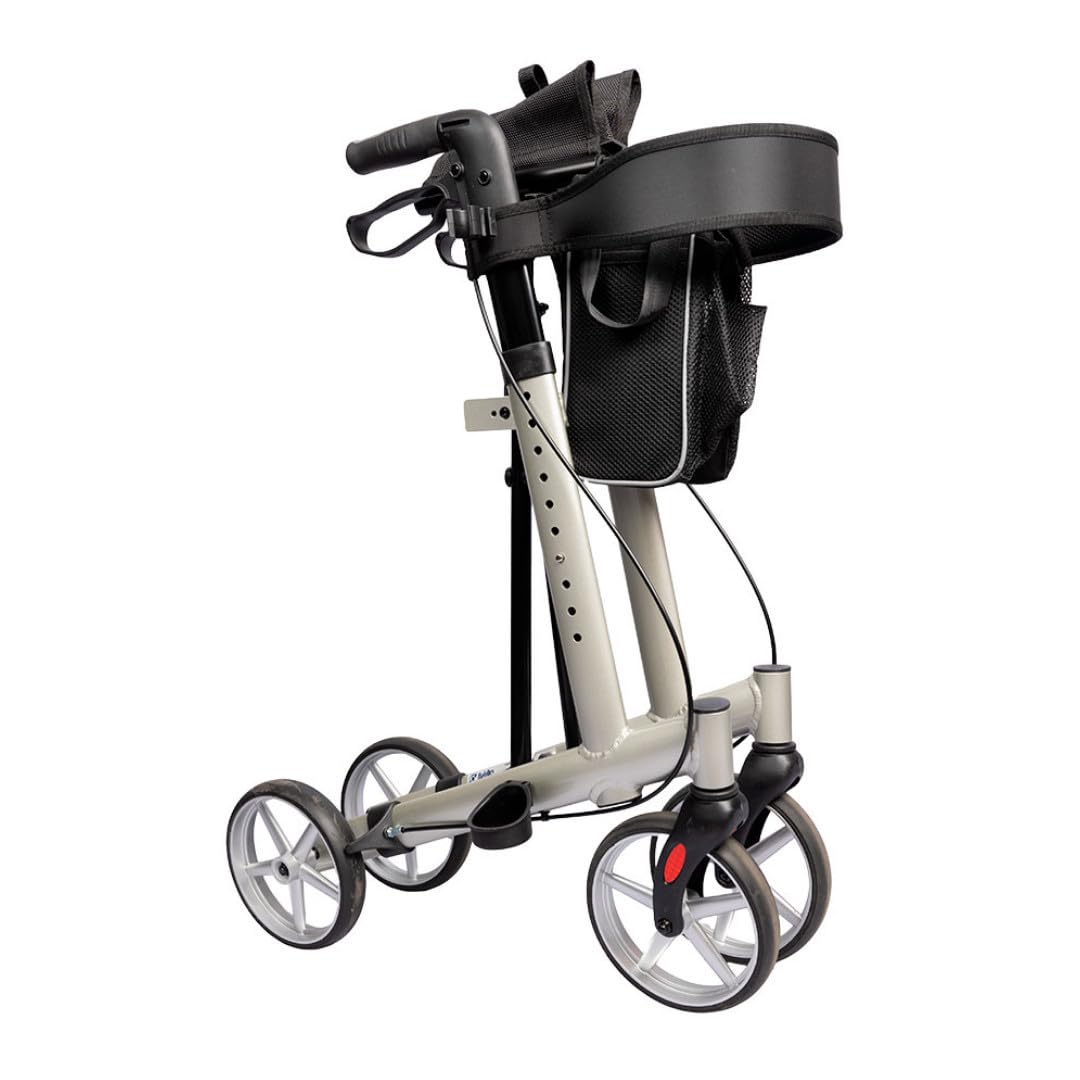Mobilex Panther 2 Rollator, Aluminium Leichtgewicht 6,8 kg, Faltbar, mit Rückengurt und Tasche, bis 150 kg belastbar, Silber-Schwarz