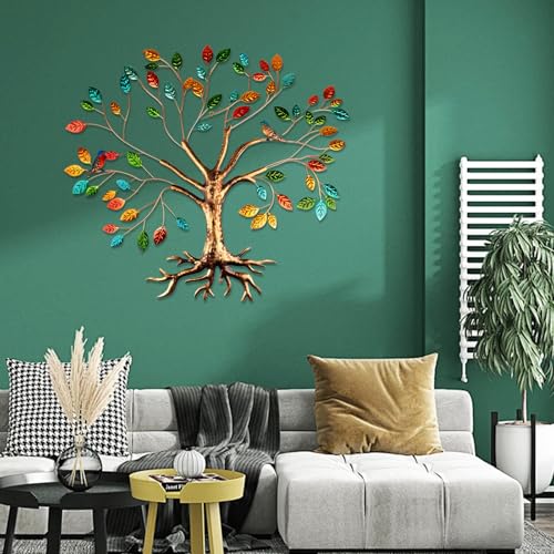 Fangoo Tree of Life Metal Wall Art Sculpture 22 x 26 inch Large Metal Tree of Life Wall Decor Wall Hanging Multi Colored Leaf Art for Living Room Bedroom Garden Porch Patio Office Home Wall Decor - Image 6