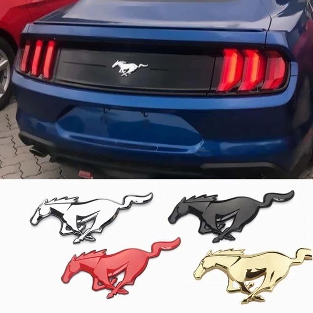Image of OAN 3D Raised Mstang Horse Silver Metal Monogram Emblem Badge Sticker for All Cars & Bikes (Black)