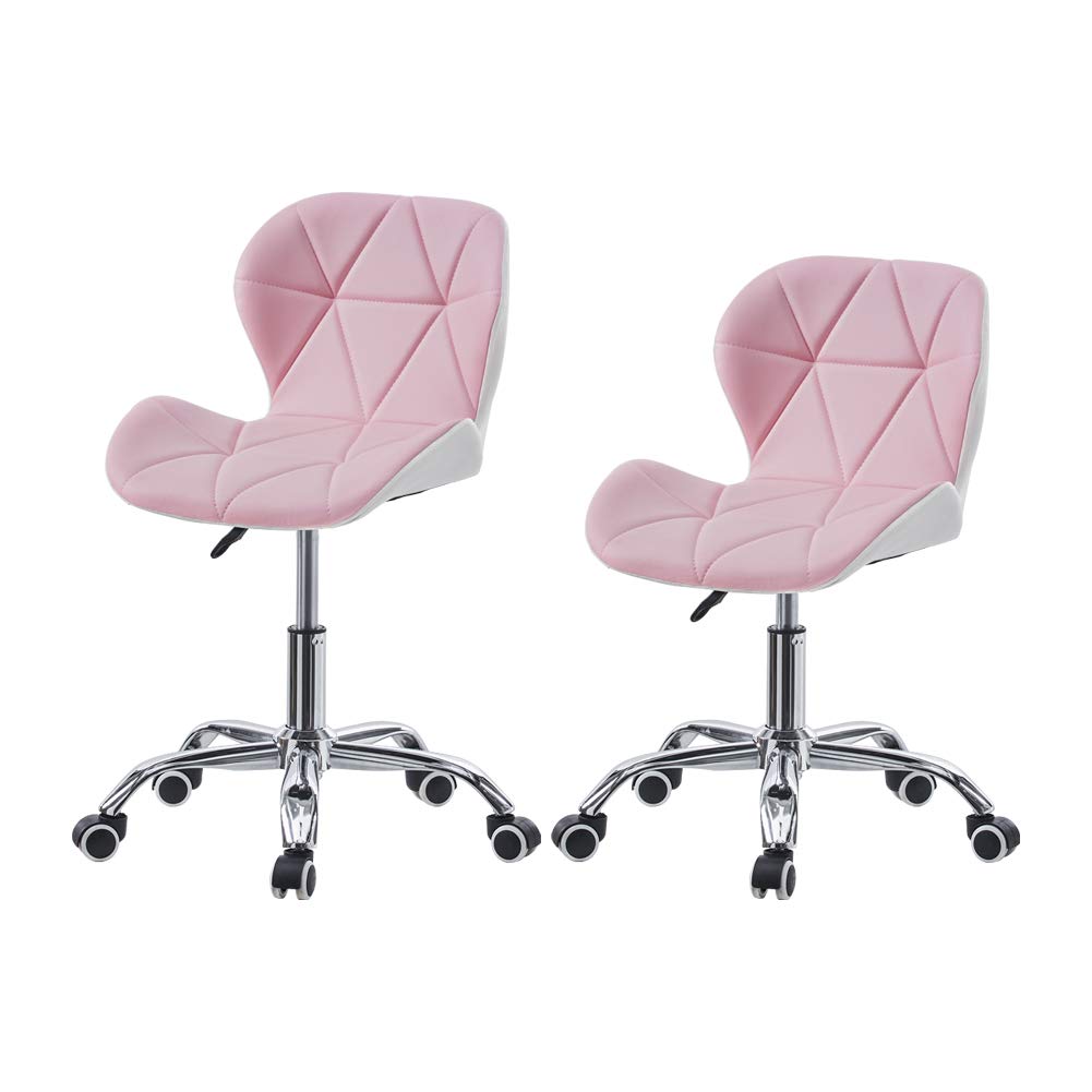 CLIPOP 2 PCS Office Swivel Chair Pink White Mixed Color Desk Chair with Castor Wheels and Adjustable Height PU Leather Computer Desk for Home Office Study Room Furniture (Pink + White)