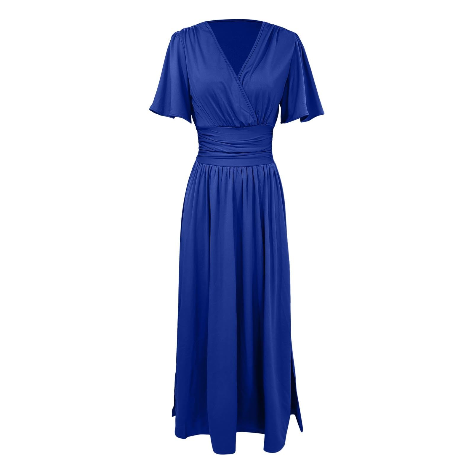 2026 Robe d'été élégante pour femme avec col en V et taille longue avec manches plissées, fente latérale et volants pour soirée mariage