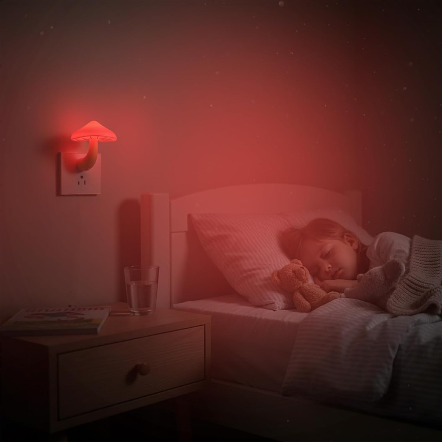 LED Mushroom Night Light Plug in Lamp, 4 Pack Red Night Lights Plug into Wall, Dusk to Dawn Sensor NightLight for Adults Kids Room Bedroom Bathroom Hallway Kitchen