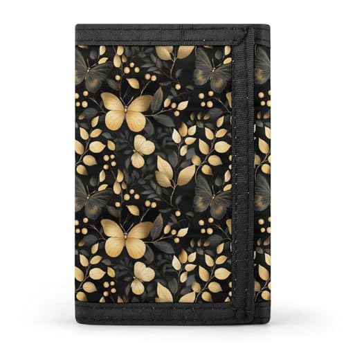 Black And Gold Butterfly Print Wallet for Men, 8 Credit Card Holder Slim Minimalist Front Pocket Small Mens Bifold Wallets