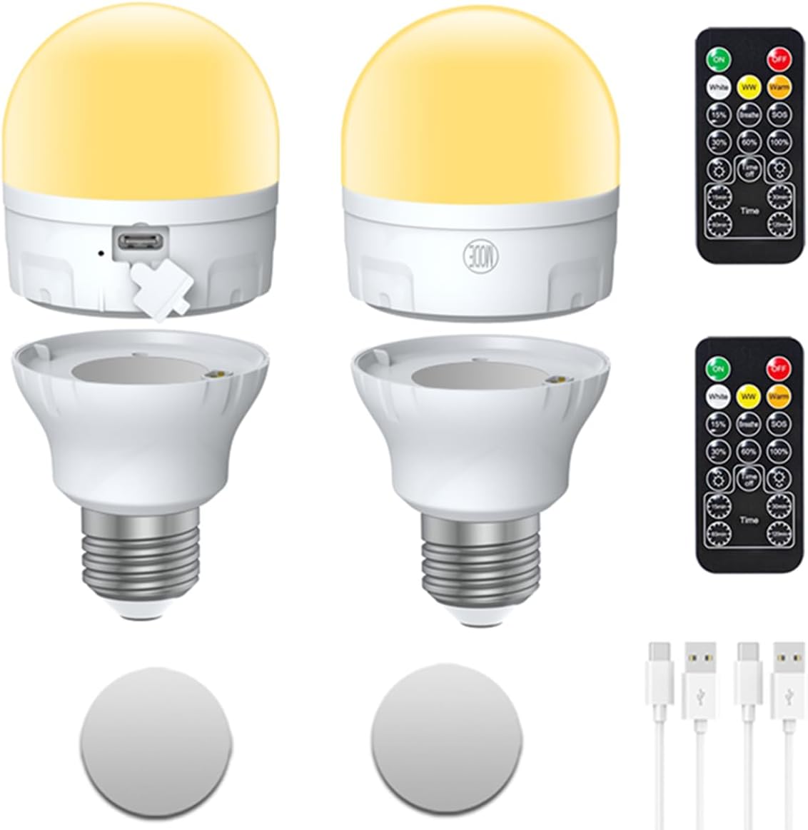 ABZXT E26 Auto Charge Light Bulb with Battery Backup Bulb,Timer for Sconces and Lamps, E26 and USB Charging for Non-Hardwired Fixture, 3 Color Temperatures and Dimmable (3COLOR 2pack)