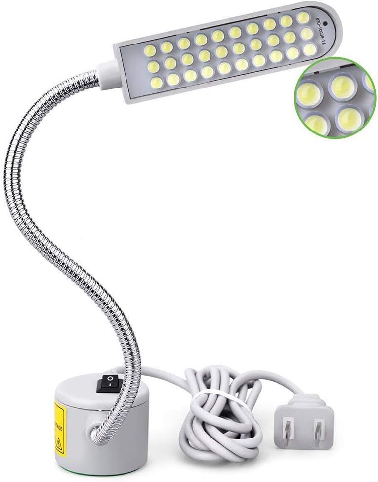 Sewing Machine Light LED Sewing Lighting (30LEDs) for Workbench Lathe Drill Press Flexible Gooseneck Arm Work Lamp with Magnetic Base 2Pcs Mounting Dics + 2 Pcs 3M Sticker