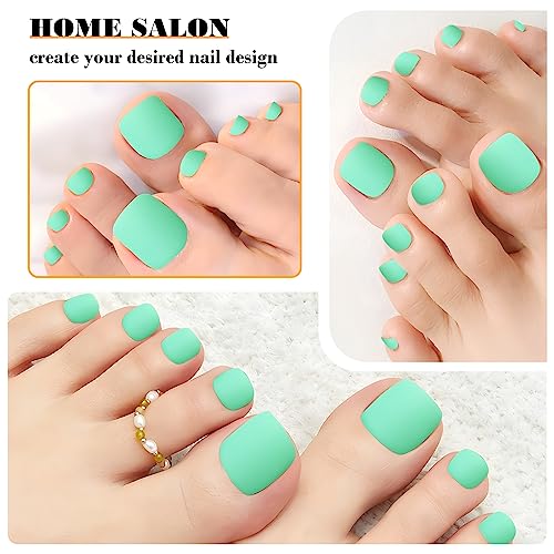 LoveOurHome Press on Toes nails 240pc Short Square Fake Toenails Green Full Cover Acrylic False Toe Nails Tips Matte Press on Toenails Women Girls Pedicure Feet Decor with Glue & Adhesive Tabs