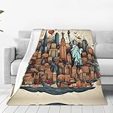 Flanell-Fleece-Überwurfdecke, Cartoon-Motiv, niedlicher New York-Druck, leichte, weiche Couchdecke, warm, gemütlich, Plüsch-Fleece-Decke für Bett, Couch, Sofa, Stuhl, 127 x 101 cm