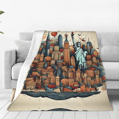 Flanell-Fleece-Überwurfdecke, Cartoon-Motiv, niedlicher New York-Druck, leichte, weiche Couchdecke, warm, gemütlich, Plüsch-Fleece-Decke für Bett, Couch, Sofa, Stuhl, 127 x 101 cm