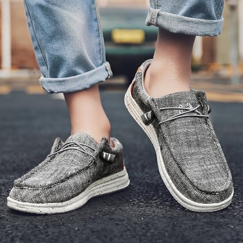 Men's Casual Slip-On Loafers Canvas Boat Shoes Lace-Up Lightweight Walking Leisure4
