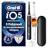 Oral-B iO Series 5 Elektrische Zahnbürste Doppelpack — Electric Toothbrush, Inkl. 2 Aufsteckbürsten und Reise-Etui — 5 Putzmodi für Zahnpflege, Zahnbürste Elektrisch, Designed by Braun, Schwarz/Weiß