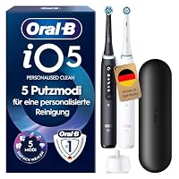 Oral-B iO Series 5 Elektrische Zahnbürste/Electric Toothbrush, Doppelpack, 2 Aufsteckbürsten, 5 Putzmodi für Zahnpflege, Reiseetui, matt black