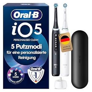 Oral-B iO Series 5 Elektrische Zahnbürste, Doppelpack, Schwarz/Weiß