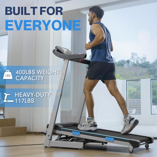 Home Treadmills 15% Auto Incline, 4.0HP Treadmill 400lbs Capacity, Foldable Treadmill for Small Space, Voice Control, Easy to Move, Music Players, 45 * 18 Long/Wide Stride, 95% Assembled, Space Saver - Thumbnail 3
