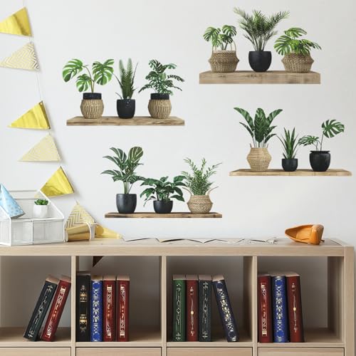 Image of Green Plant Wall Stickers, 3D Bonsai Tropical Betterfly Creative Vinyl Peel and Stick Removable Wall Art for Living Room Bedroom Home Office (Green Plant 4)