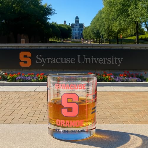 Image of Greenline Goods - University of Syracuse Orange College Whiskey Glasses (Set of 2), 10 oz - Full-Color Logo + Campus Map
