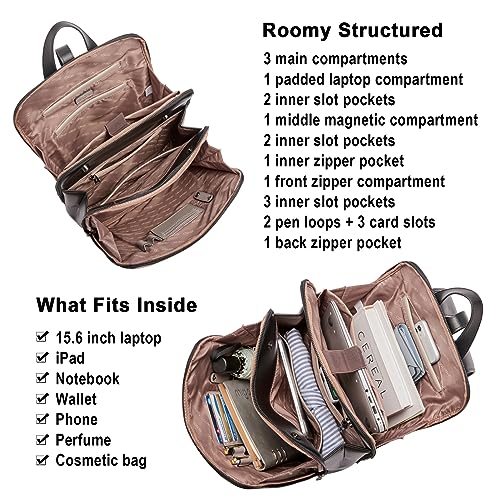 Image of CLUCI Leather Backpack for Women, 15.6 inch Laptop Bag, Large Genuine Work Backpack Travel Back