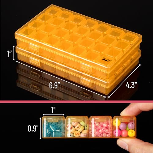 Image of Mr. Pen- Bead Storage Containers, 28 Grids, 2 Pack, Transparent Orange | 160 pcs Label Stickers, Transparent, Small Bead Organizer Box, Diamond Art, Diamond Painting Organizer