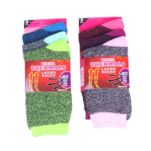6 Pack Women's Winter Thermal Multicolored Ankle Quarter Socks for Cold Weather Size:9-11