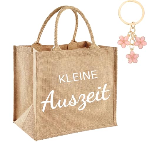 jenich Kleine Auszeit Jutetaschen und Schlüsselanhänger Entspannung Geschenk Kleine Auszeit Beutel Taschenanhänger Geschenk für Frauen Freundin Mama Mädchen zum Geburtstag Weihnachten